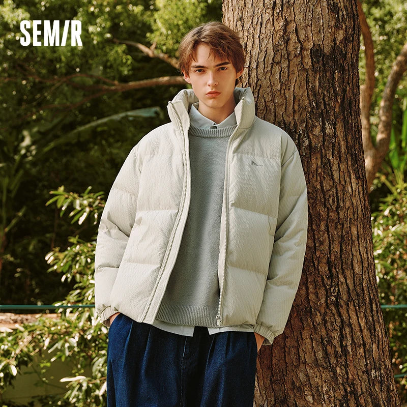 Semir Down Jacket Men Winter 80% Down Fill Loose Stand Collar Puffer Coat 2026 New Embroidered Textured Outerwear Versatile