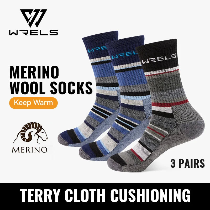 WRELS Merino Wool Hiking Socks Thermal Warm Winter Cushioned Moisture Wicking Socks Breathable Sports Socks Running Skiing Socks