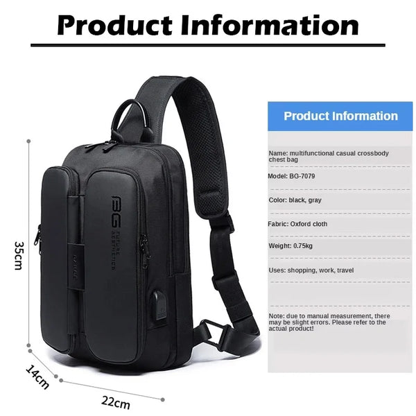 BANGE Men's Chest Pack Casual Crossbody Bags Male USB Charging Shoulder Bag Oxford Messenger Bag Waterproof Large Capacity 2021