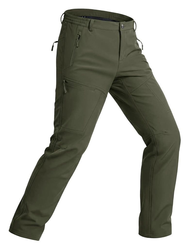 TACVASEN Mens Snow Ski Pants Fleece Winter Outdoor Hiking Waterproof Pants Themal Zipper Pockets Windproof Softshell Cargo Work