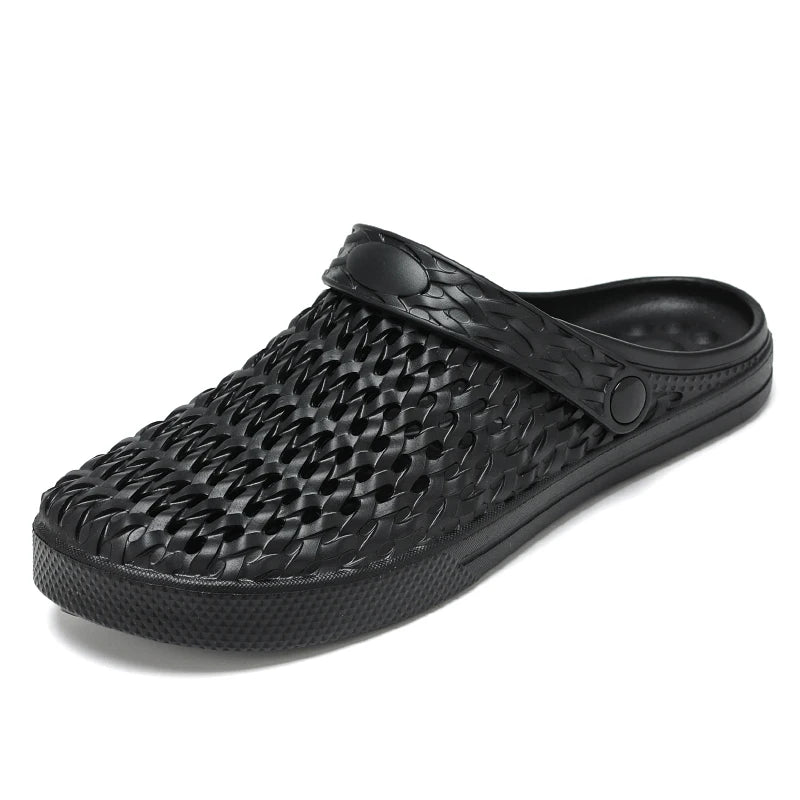 Men's Hollow Out Woven Clogs Breathable Non-Slip Slip on Sandals Lightweight Water Shoes for Beach Garden