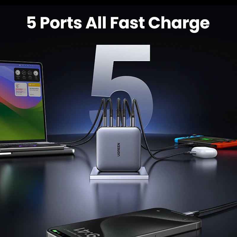 UGREEN 100W GaN Charger 5 Ports USB C Charger QC4.0 3.0 PPS For Macbook Air Laptop Tablet PDFast Charger For iPhone 18 17 16 Pro