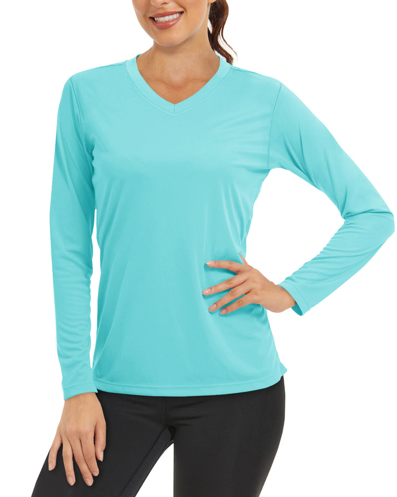 TACVASEN Summer Sun Protection Shirts UPF 50+ Womens Long Sleeve V Neck Shirts Lightweight Quick Dry Tee Shirts Outdoor Pullover