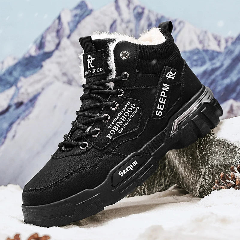 Men's cotton boots New winter warm plus velvet outdoor casual boots fashion soft-sole anti-slip comfort high-top snow work boots