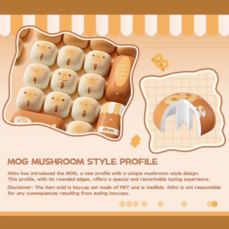 Akko Original Cute Theme MOG/MOA/MAO Profile PBT Keycap Set 5-side Dye-sub ANSI/ISO Layout Girl Keycaps Gift Round Bun Mushroom