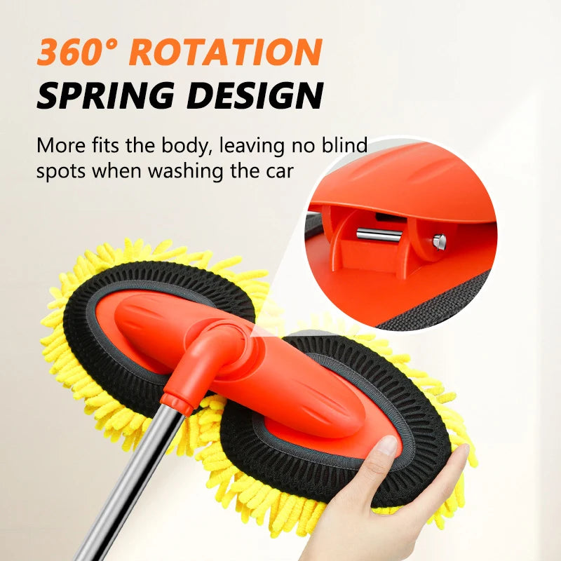 SEAMETAL Upgrade Car Washer Mop Brush 360 Rotatable Double Brush Head 3 Section Telescopic Design for Car Roof Window Cleaning