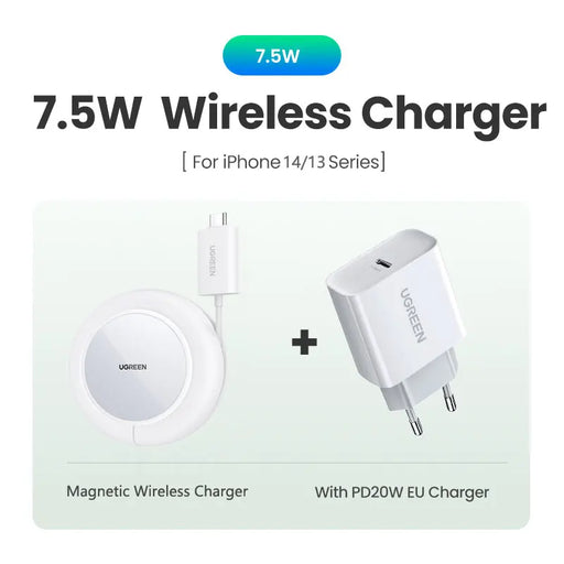 UGREEN Magnetic Wireless Charger 7.5W For For iPhone 14 Pro Max/iPhone 13 AirPods Magnet Wireless Chargers USB C Cable Portable White Add EU Charger CN