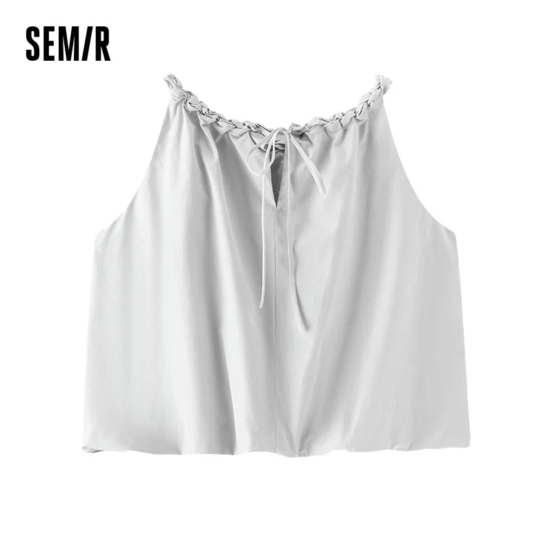 Semir Women Shirt Short Length Knot Halter Fluffy Bud Loose A Line Cute Gentle Stylish 2026 Summer Top