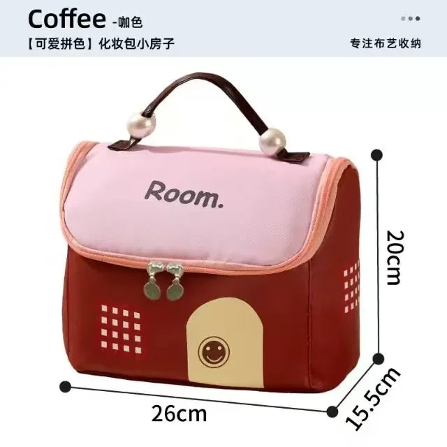 Cute House Shaped Makeup Bag Large Capacity Portable Travel Cosmetic Bag Waterproof Toiletry Storage Organizer for Women