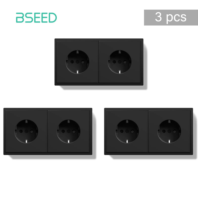 BSEED E Series 1/3/5 Pack Double Wall Sockets Electrical Power Outlets Bulk Set White Black Plastic Frame Kid Protection 16A