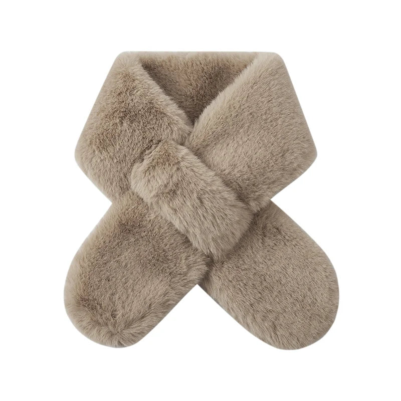 Semir Soft Scarf  Fuzzy Shawl Women Autumn Winter 2025 Warm Plush Short CrossPattern Stylish Casual Comfortable