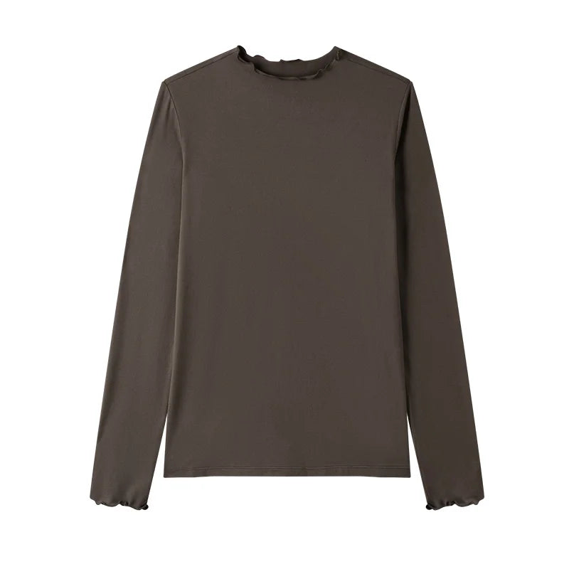 Semir Women Tshirt Thermal Warmth Antibacterial Fabric Slim Fit Solid Color Everyday Style Ruffle Detail Layering Essential