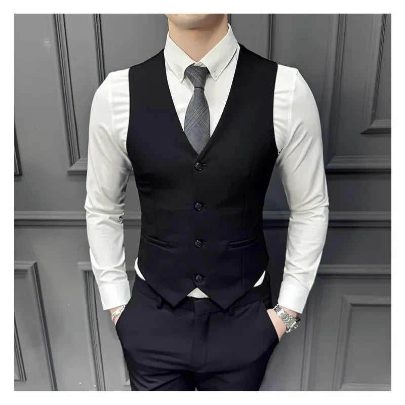 Men's Luxury Double-Breasted Suit Set (Jacket, Vest & Pants) - Stretch Fabric Business Casual Blazer with Extended Sizes S-7XL