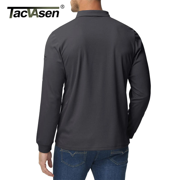 TACVASEN Mens Long Sleeve Collared T-Shirt 3 Button Quick Dry Performance Golf Shirt Athletic Casual Basic Tops Moisture-Wicking