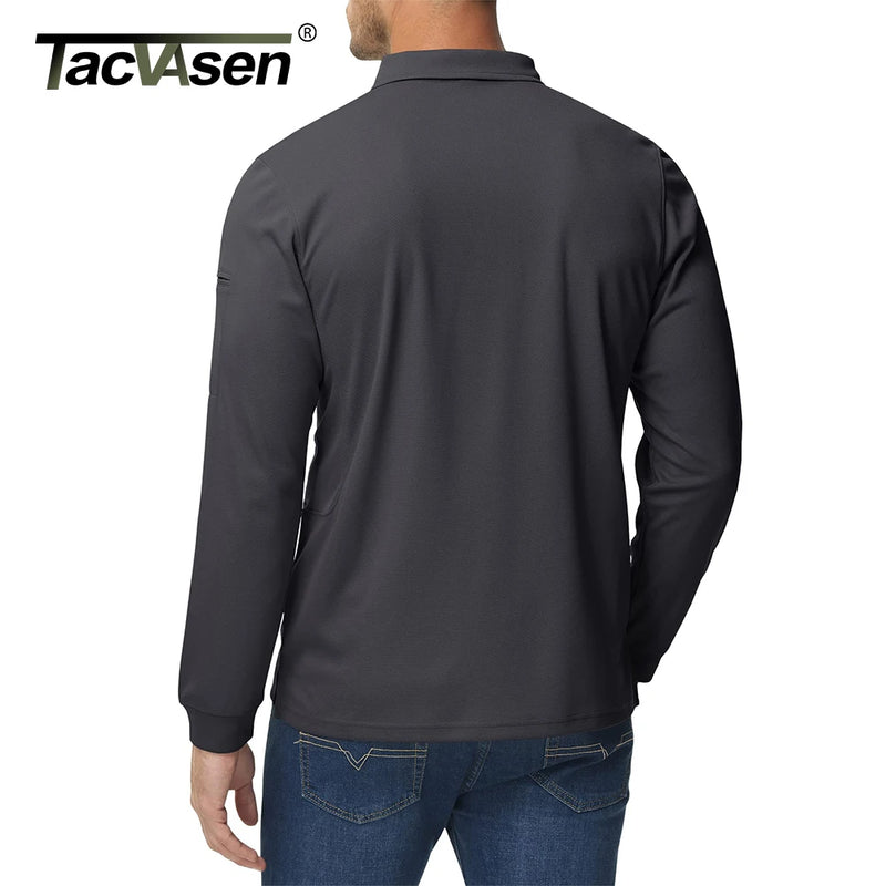 TACVASEN Mens Long Sleeve Collared T-Shirt 3 Button Quick Dry Performance Golf Shirt Athletic Casual Basic Tops Moisture-Wicking