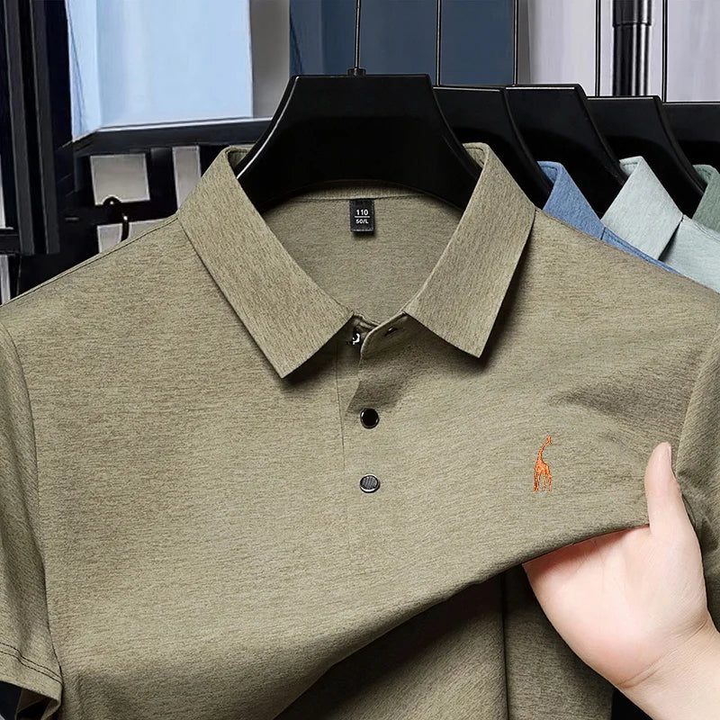 Quality Man T-Shirt Polo Shirt Lapel Button Giraffe Embroidery British Style Summer Hot-Selling Casual Fashion Golf MensClothing