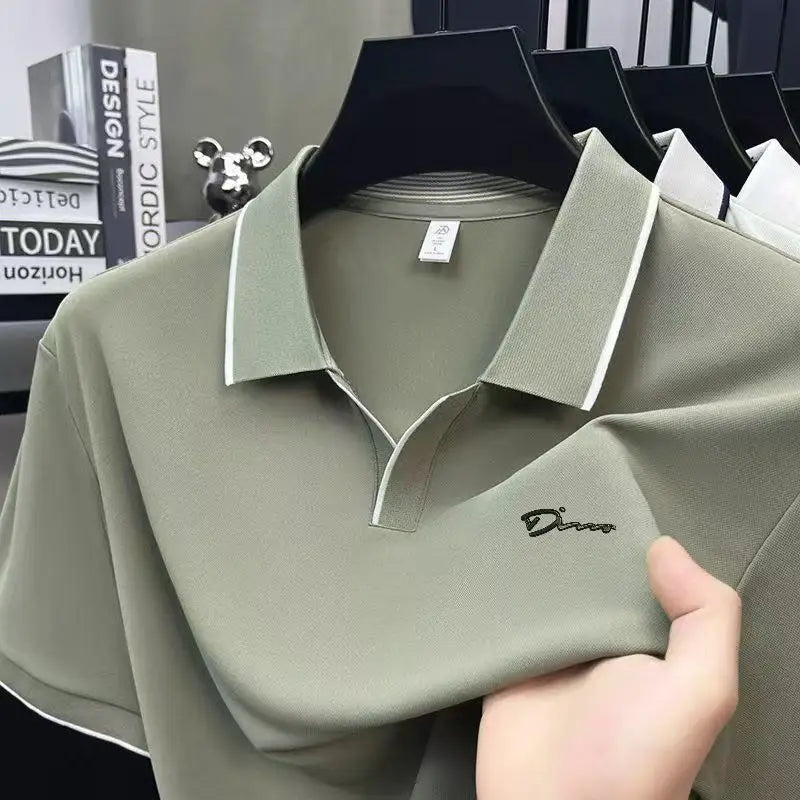 High-End Quality Man Short-Sleeved Polo Shirt V-Notch Collar Letter Print Summer British Style T-Shirt Trend Casual MensClothing