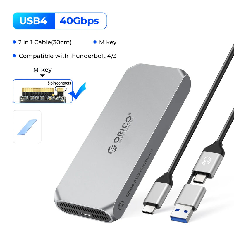 ORICO 8TB USB4 40Gbps Enclosure with Cooling Fan PCIe4.0 NVME Enclosure Aluminum Compatible Thunderbolt 3/4 for mac mini iMac