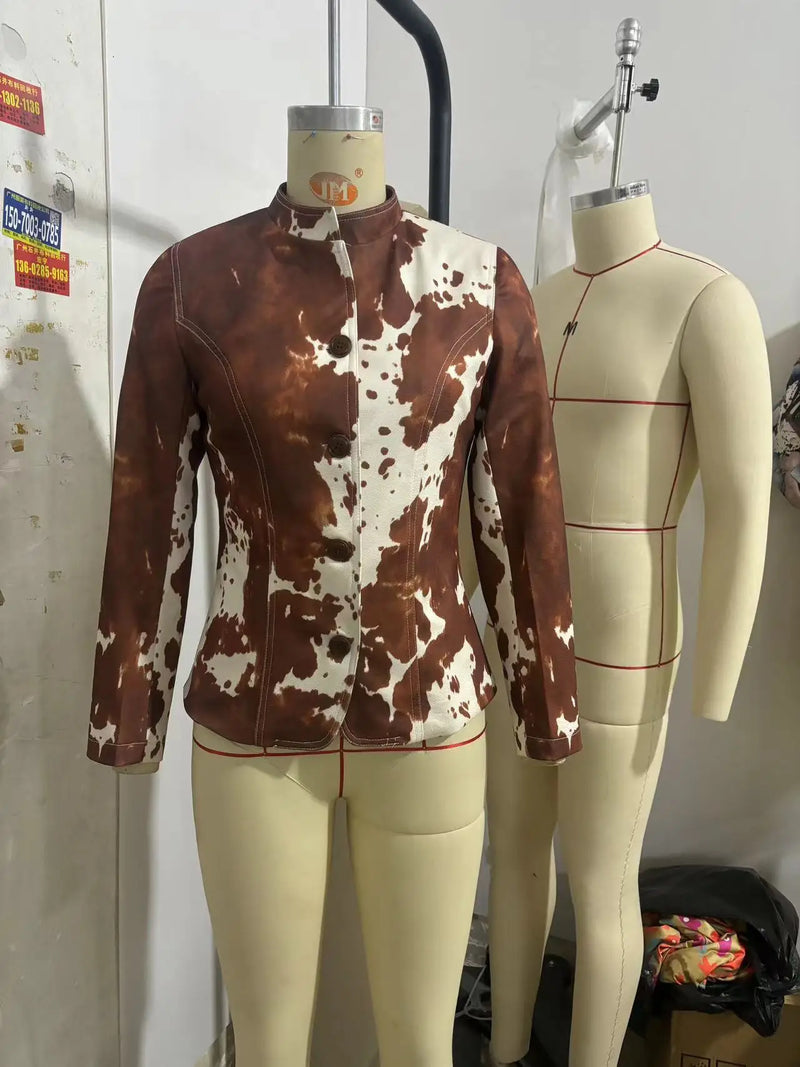 2026 New Arrival: White and Brown Women's Long-Sleeve Blazer, Corduroy Jacket, Single-Breasted V-Neck Top.