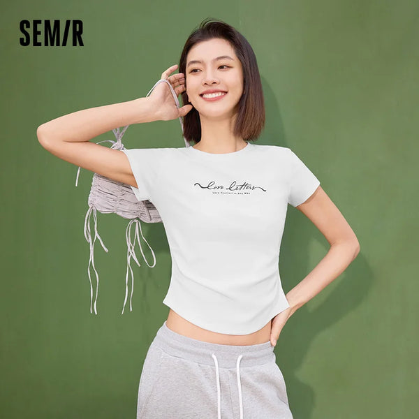 អាវយឺតនារី Semir ឆ្នាំ ២០២៦ ស្ទីលខ្លីបោះពុម្ពស្តើង ស្មាធម្មតា ចង្កេះរួញ ស្លីម សម ធម្មតា ទន់ ពាក់ប្រចាំថ្ងៃ