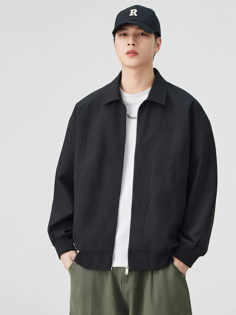DUKEEN Men's Oversized Blouson Jacket with Shirt Collar Spring and Autumn Proofwind Proofwater Splicing Full-Zip Workwear Coats