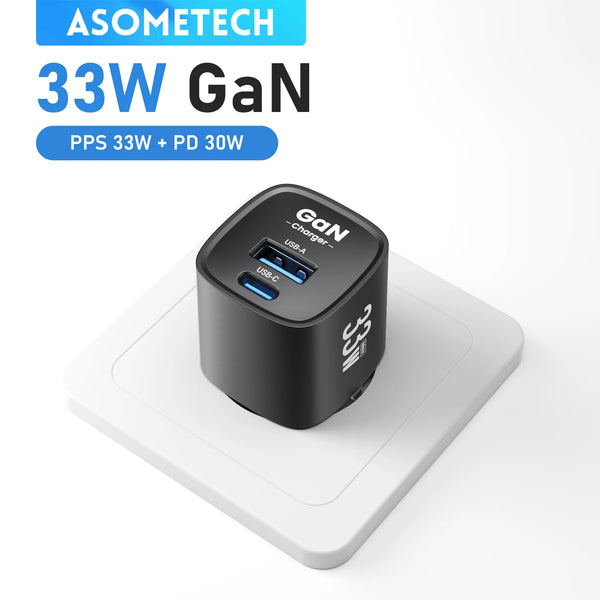 ឆ្នាំងសាក GaN 33W USB Type C ទំហំតូច ចល័ត PD QC PPS ឆ្នាំងសាកលឿន សម្រាប់ iPhone 17 16 15 14 Pro Max iPad Samsung S23 Ultra ឆ្នាំងសាក