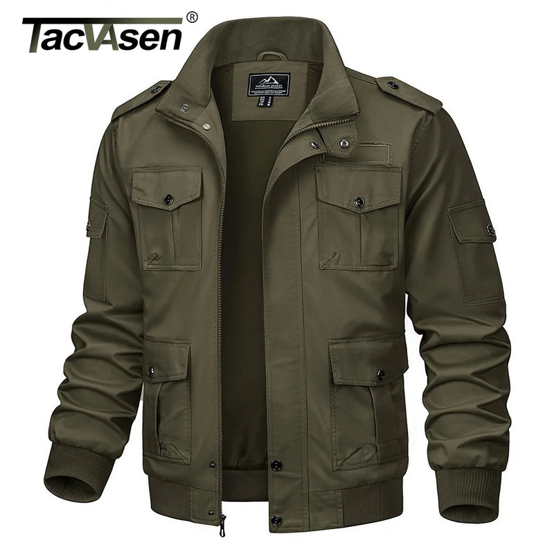TACVASEN Retro Cargo Jacket Mens Full Zip Stand Collar Casual Cotton Jackets Spring Autumn Lightweight Working Jacket Outwear