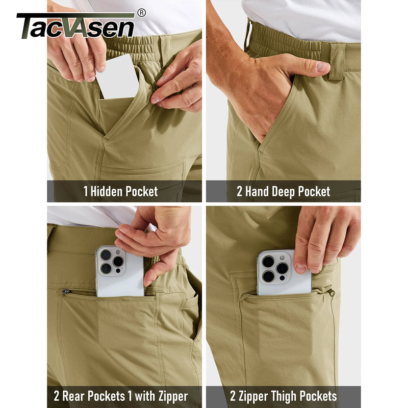 TACVASEN Men's Hiking Pants Lightweight Quick Dry 7 Pockets Travel Pants for Men Water Resistant Ripstop Work Fishing Cargo Pant