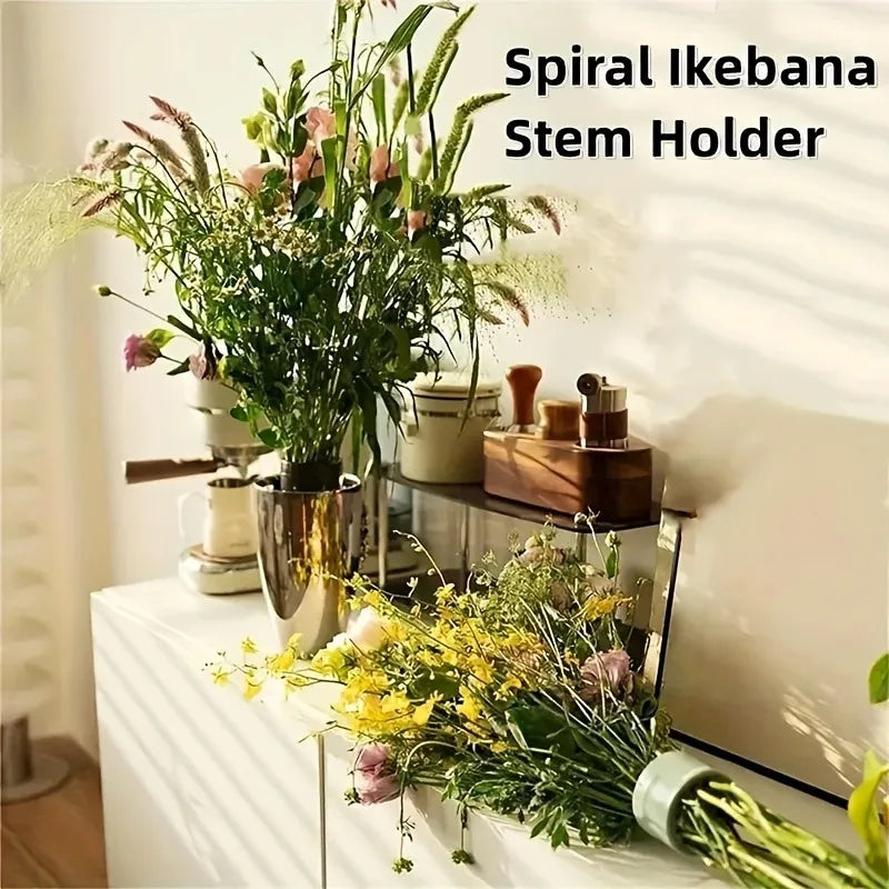 2pcs Spiral Flower Stem Holders, Transparent Plastic Flower Arrangement Holder Compatible with Large and Small Flower Stems.