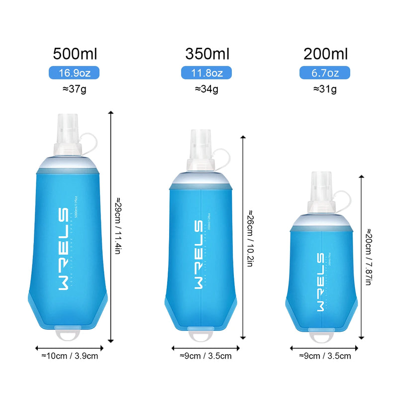 WRELS Sport Water Bottle Soft Folding TPU Soft Flask Water Bag Light BPA Free Outdoor Sports Fitness Running Portable Kettle