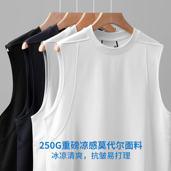 DUKEEN Coolness Modal Sleeveless T-Shirt for Men Summer 250G Heavyweight Solid Color Fitness Running Sport Vest Men's White Tank