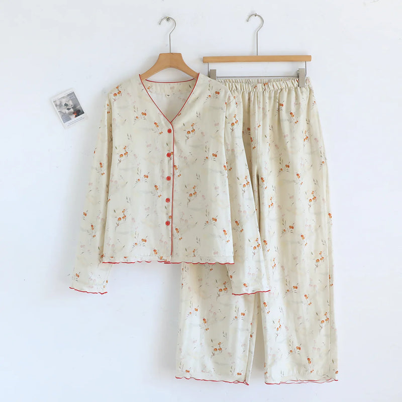 Floral Home Suit for Women Sleepwear Spring Autumn Long Sleeve Pajamas Two-piece Women's Set Night Wear for Ladies Pijama Pyjama