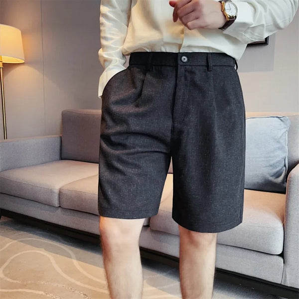 Men's Vintage-Style Cotton-Linen Blend Shorts Wrinkle-Resistant Elastic Waist Relaxed Fit 5-Inch Casual Shorts Commute & Travel