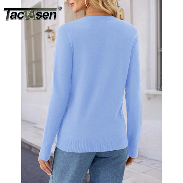 TACVASEN Womens Fashion V-Neck Casual Knitted Pullover Ladies Outdoor Sweatshirts Lightweight Long Sleeve Soft Streetwear Tops