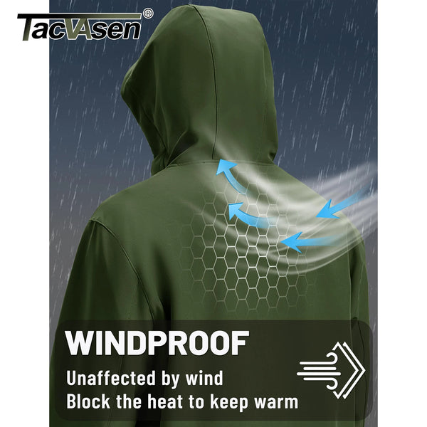 TACVASEN Men's Fleece Softshell Jacket with Hood Waterproof Coat Winter Windbreaker Lightweight Work Rain Jackets Outdoor Hiking