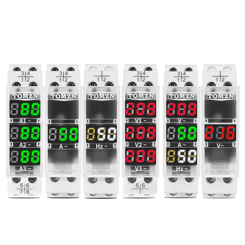 TOMZN DIN Rail 18mm AC 40-500V 220V 380V Voltage Meter Ammeter Single Three Phase Modular Indicator LED Digital Display Detector
