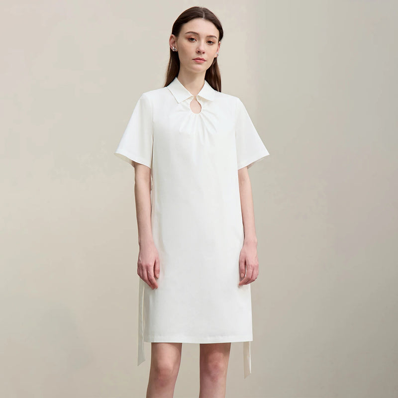 Amii Women's Dress 2026 Summer New Lapel Collar With Belted Short Sleeve Cotton Office Casual Shift Dress For Women 12622142