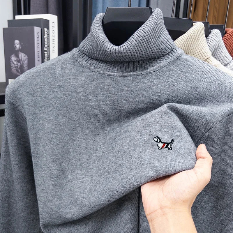 Brand Luxury Man Long-Sleeved Knitwear Dog Embroidery Double Collar Spring British Style New Sweater Trend Fashion Mens Clothing