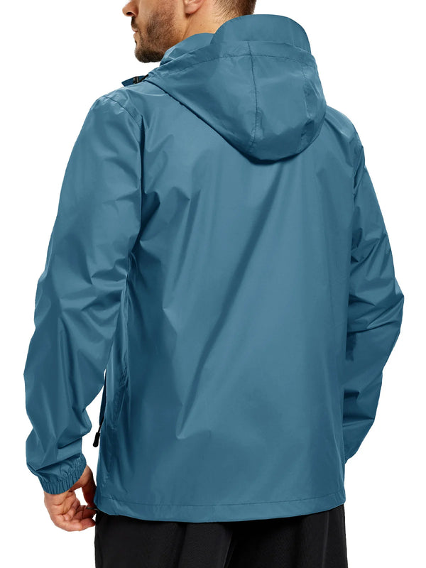 TACVASEN Mens Waterproof Lightweight Rain Jackets Hooded Breathable Outdoor Fishing Hiking Windbreaker Daily Wear With Pockets