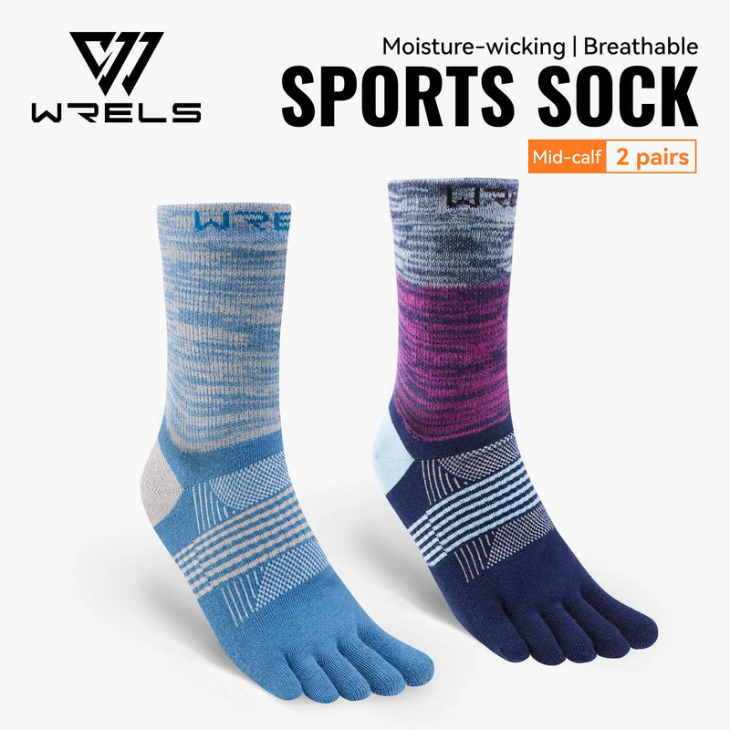 WRELS 1/2/3 Pair Five Finger Socks Athletic Running Breathable Ankle Compression Lightweight Moisture Wicking Anti-Blister Socks