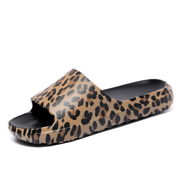 Unisex Leopard Print Slide Sandals Soft Comfort Rubber Slippers Indoor Outdoor House Shoes with Non-Slip Soles for Men and Women