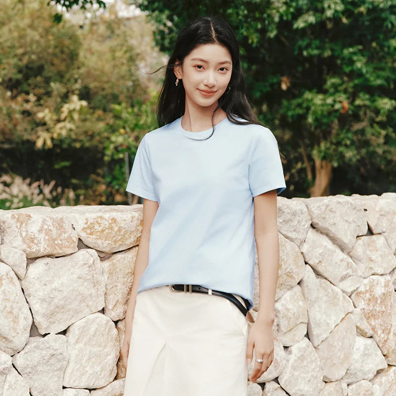 Semir Womens Tshirt 2026 Slim Solid Basic Crew Neck White Fashion Casual Soft Daily Wear