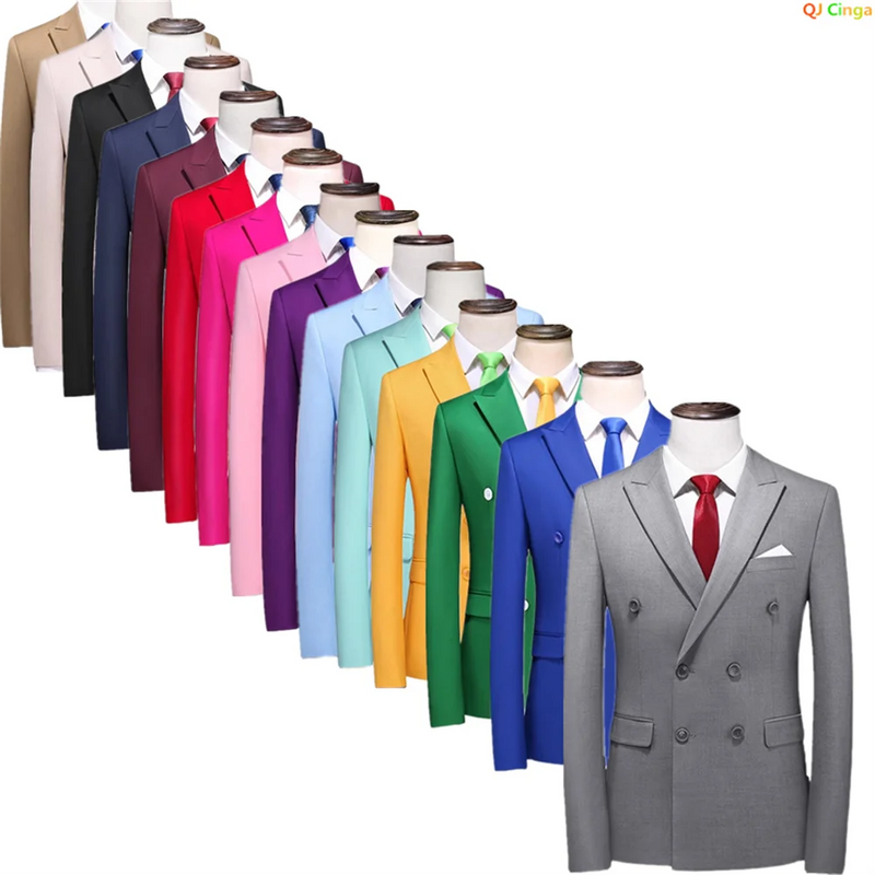 Men's Blue Long-sleeved Suit Jacket, Double-breasted Business Coat, Asian Size Slim fit Blazer,Available in Green,Red,Black,Gray