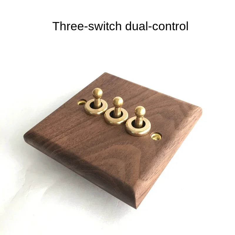 DepoGuye High quality retro American light switch socket, pure wood brass toggle switch plate, home &bed wall light switch