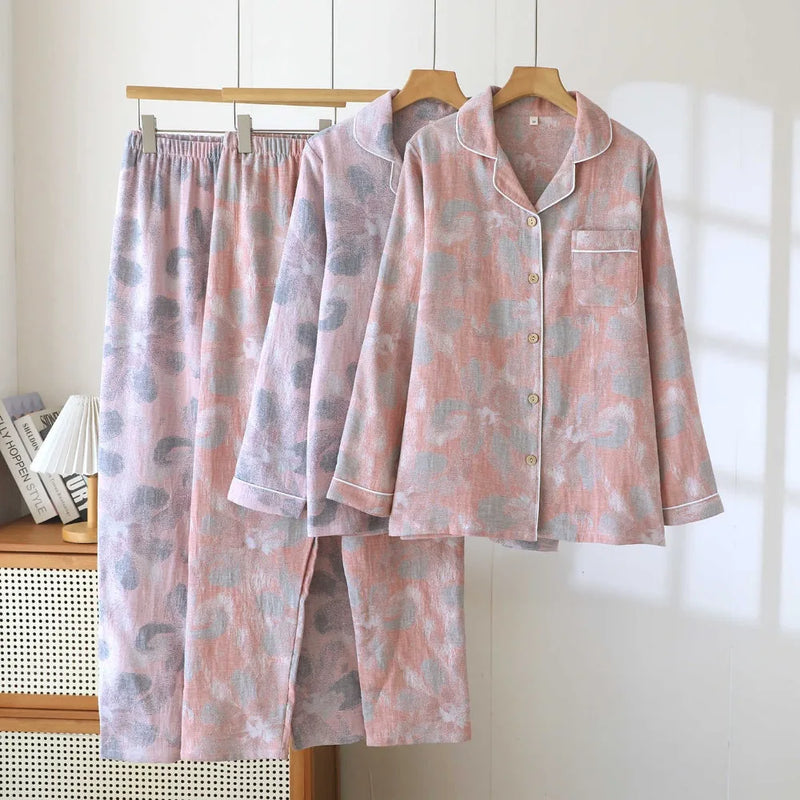 Lapel Long Sleeve Pajamas Sleepwear Cotton Pyjama Set Woman Clothing Set 2 Piece Autumn New Home Wear Ladies Homewear Pijama