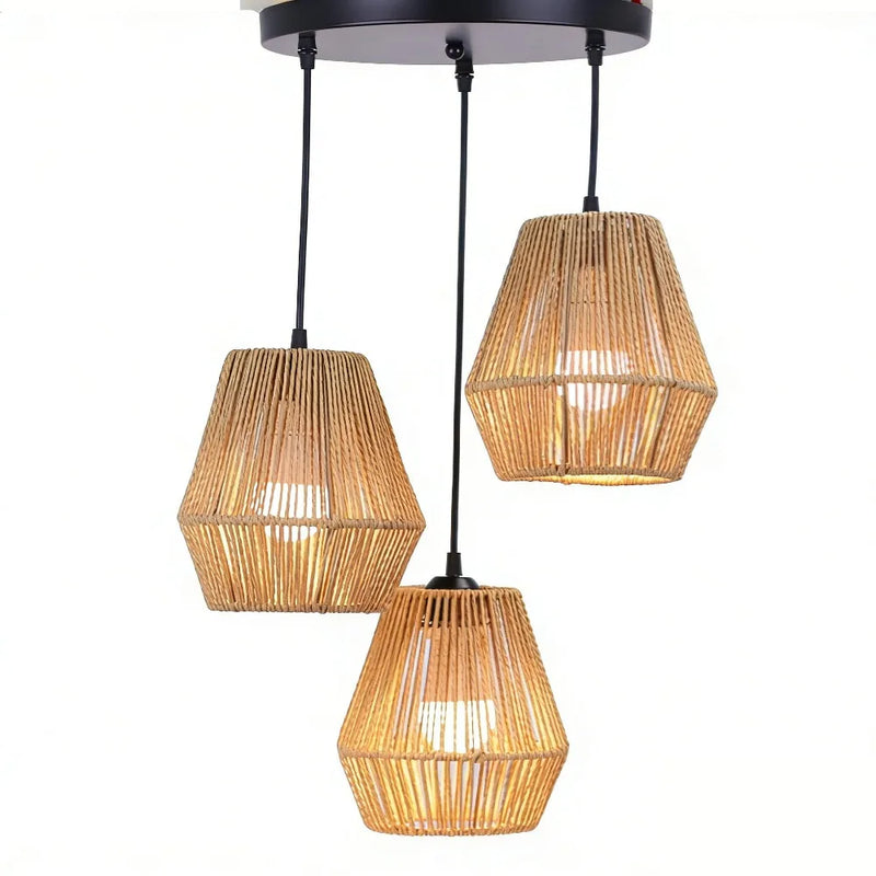 JOYINLED 3-Light Rattan Pendant Light Rattan Chandelier Light Fixture Hand-Woven Wicker Chandeliers for Living Room Dining Room
