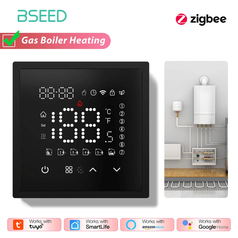 BSEED Zigbee Electric Floor Heating Water Boiler Room Thermostat ZigBee Alexa Google App Temperature Controller Plastic Frame