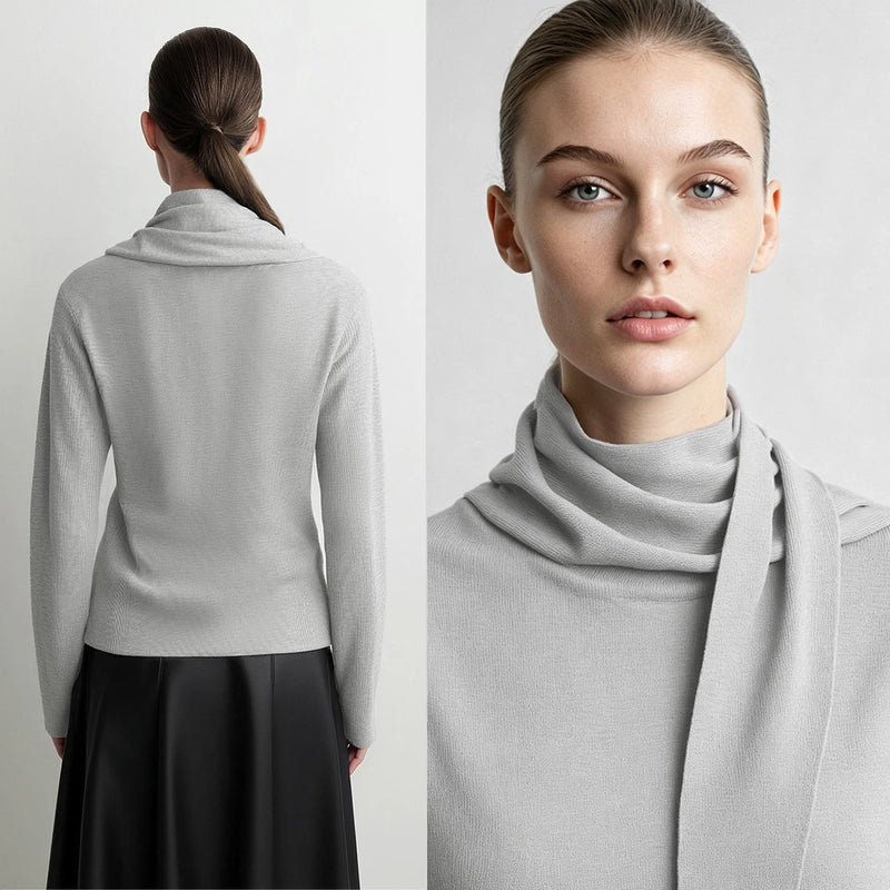 Amii Pullover Scarf Collar Raglan Long Sleeve Sweaters 2026 Autumn Elegant Modern Office Casual Knitted Soft Women Tops 12623083