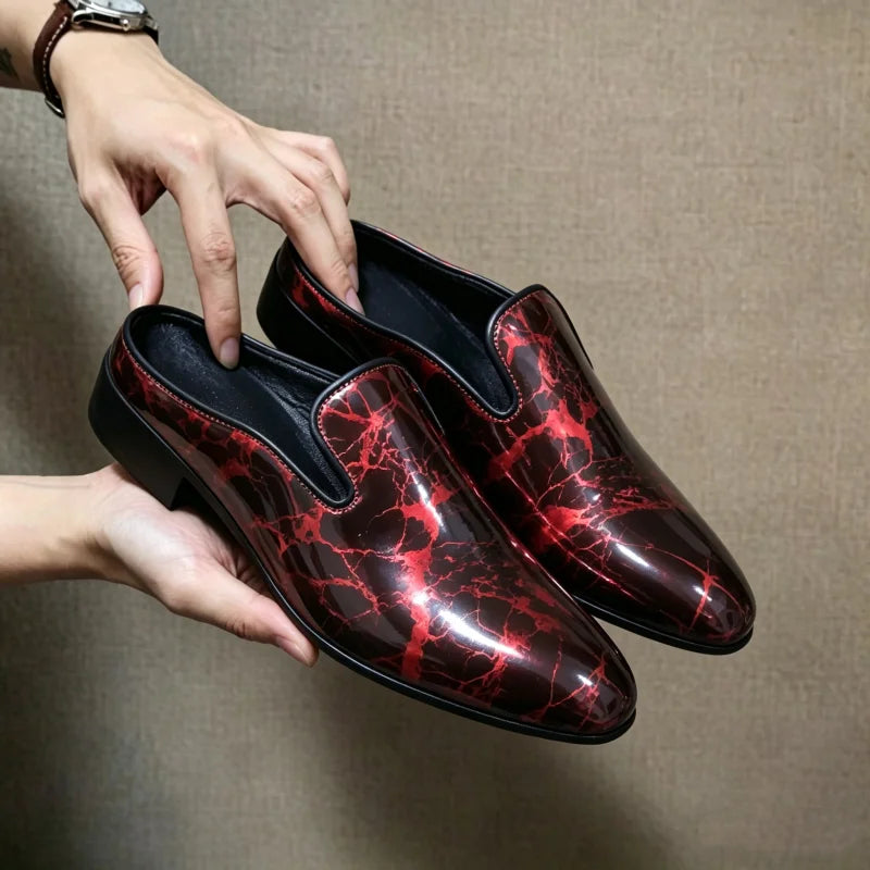 Men's Patent Leather Mule Loafers Backless Slip on Dress Shoes Low Block Heel Pointed Toe Slippers Party Wedding Formal Footwear