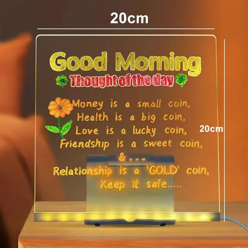 LED Acrylic Sticky Notes Board Neon Glow Night Light Self-Illuminating Erasable Whiteboard Home Office School Colorful Lighting